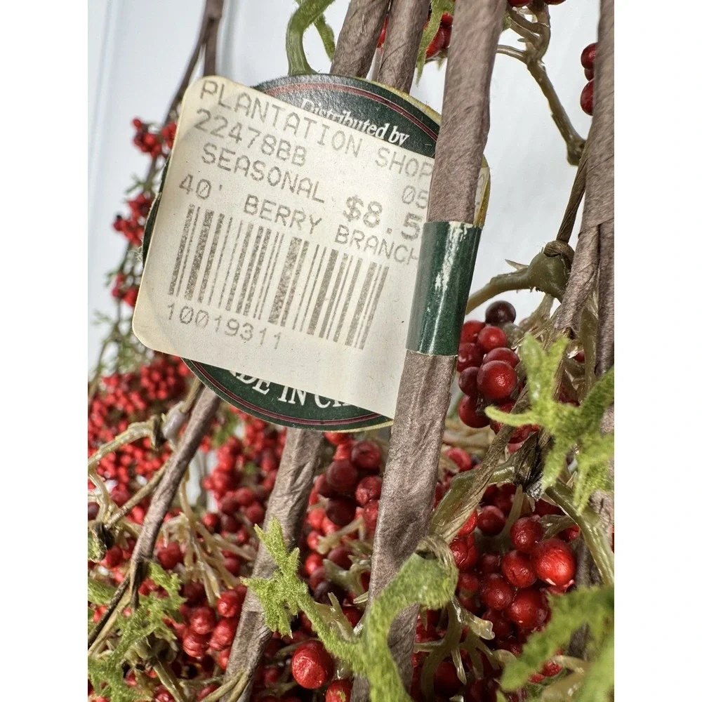Plantation Shop 40 Inch Red Berry Branch and Leaf Floral Stems Set of 8 NEW